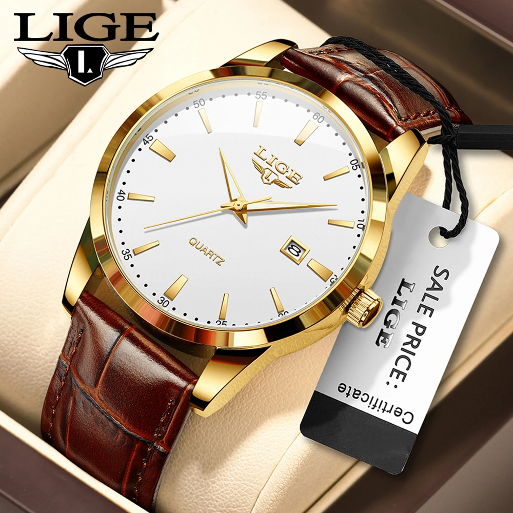 LIGE New Luxury Watch for Men Military Leather Man Wristwatch Quartz Clock Waterproof Luminous Date Week Men's Watches Reloj+box