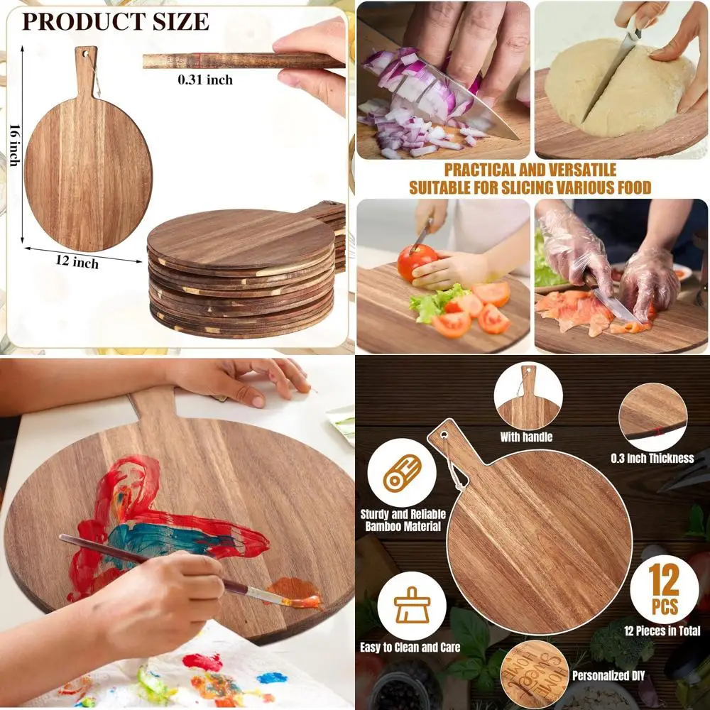

12 Acacia Wood Pizza Peel with Handle for Serving, Ideal for DIY Weddings and Housewarming Gifts