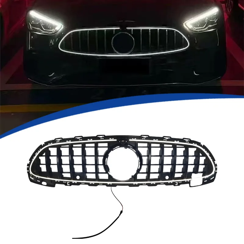 

For W206 C Class 2022-2025 GT Style LED Glowing Front Grille Replacement Bumper Mask Tuning Racing Grill Mesh Gloss Black Parts
