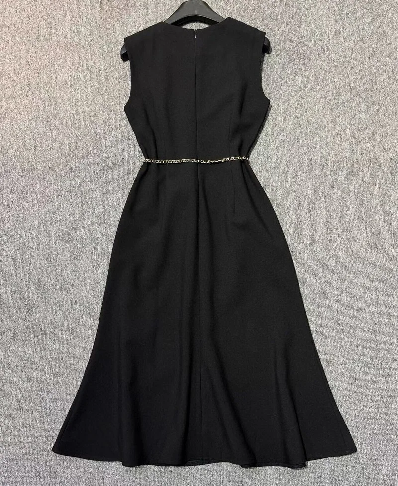 Top qualité nouvelle robe d'hiver 2025 mode Style femmes fait à la main perles fleur ceinture déco sans manches Midi moulante robe sirène