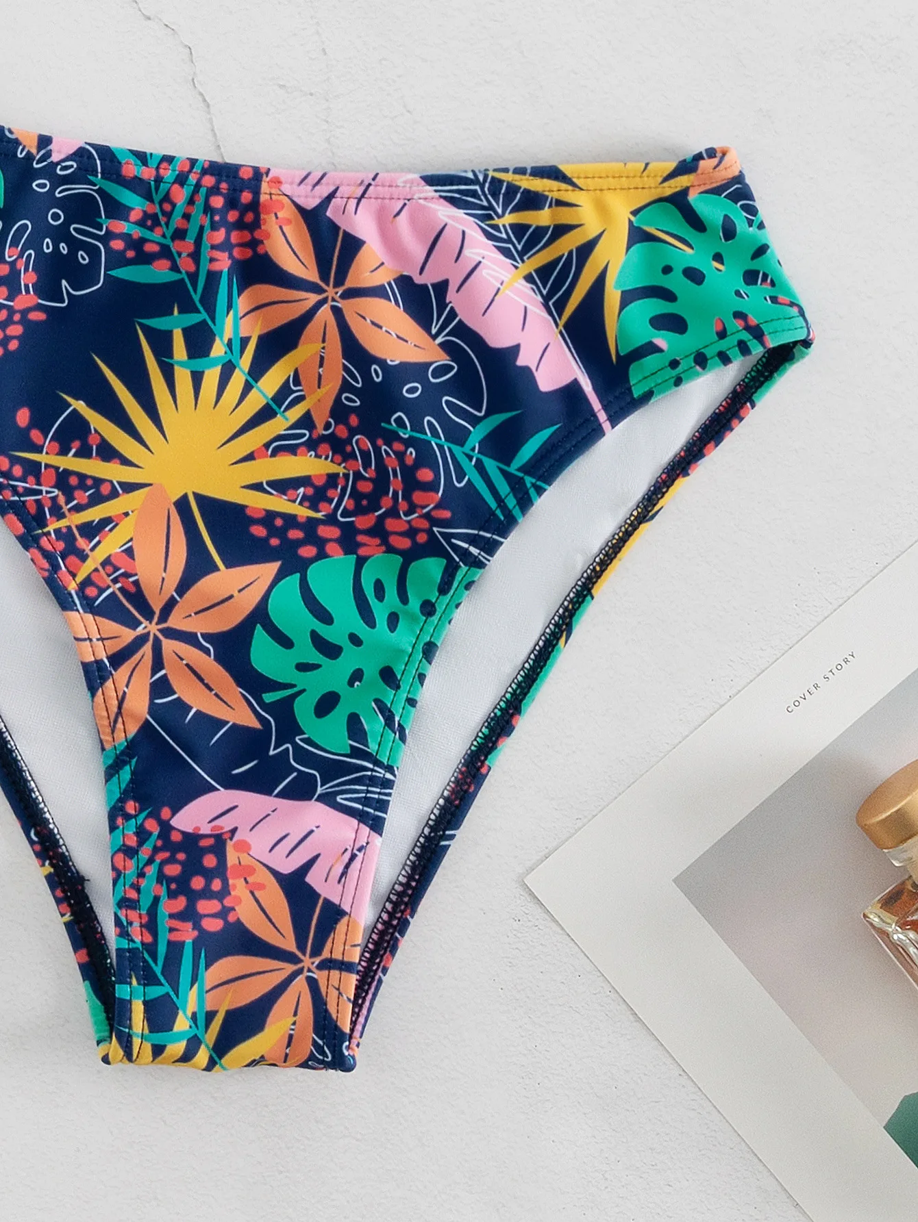 Summer Floral One Shoulder One-Piece Swimsuit Sexy Off-Shoulder Monokini Waist Cutouts Slim-Fit Printed Bathing Suit Bodysuit