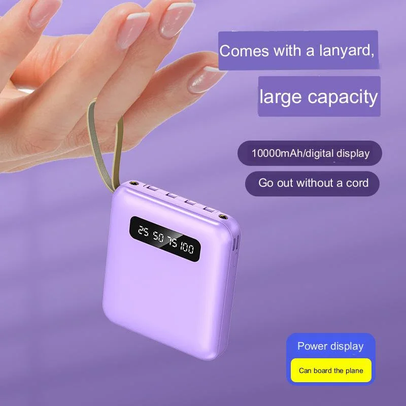 

Portable Power Station 10000mah Mini Bank Large Capacity with Built-in Cable Charger Digital Display Mobile Supply