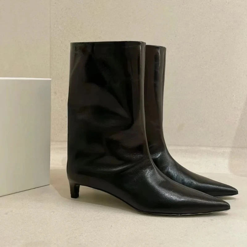 

Женские ботильоны на среднем каблуке с котенком, новинка зимы 2025 года, модные короткие ботильоны с острым носком, офисные женские повседневные модельные женские ботинки