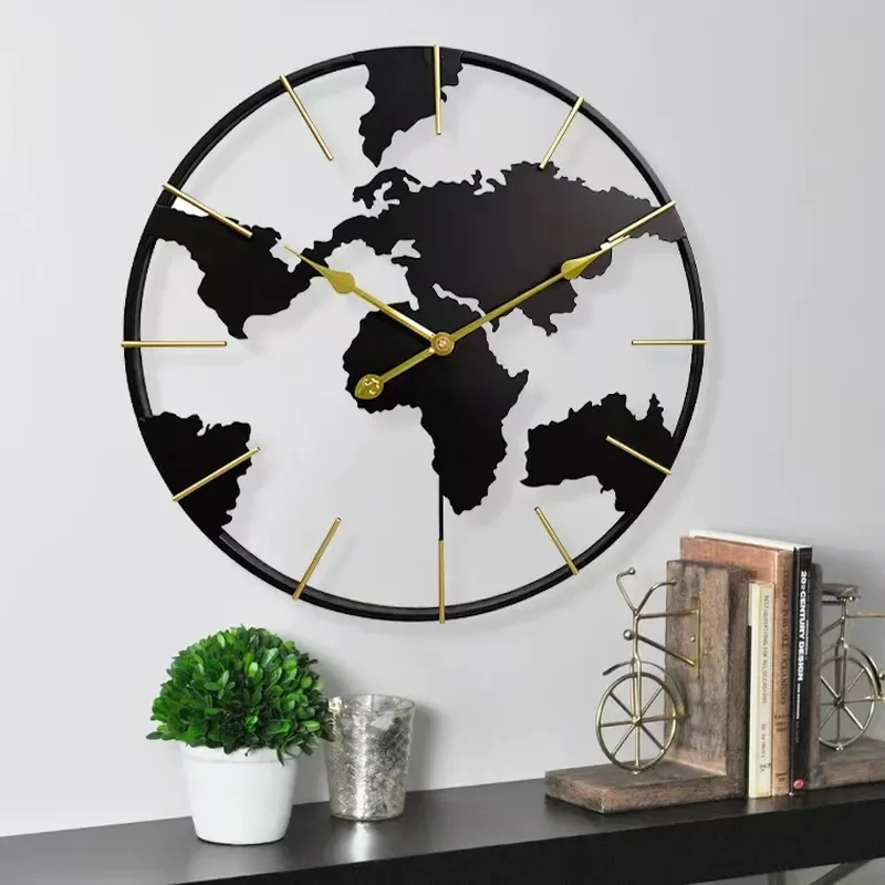 for World Map Roman Clock Decorative Wrought Iron Wall Clock Nordic Rome Silent Decorative Wall Watch High End Atmospheric