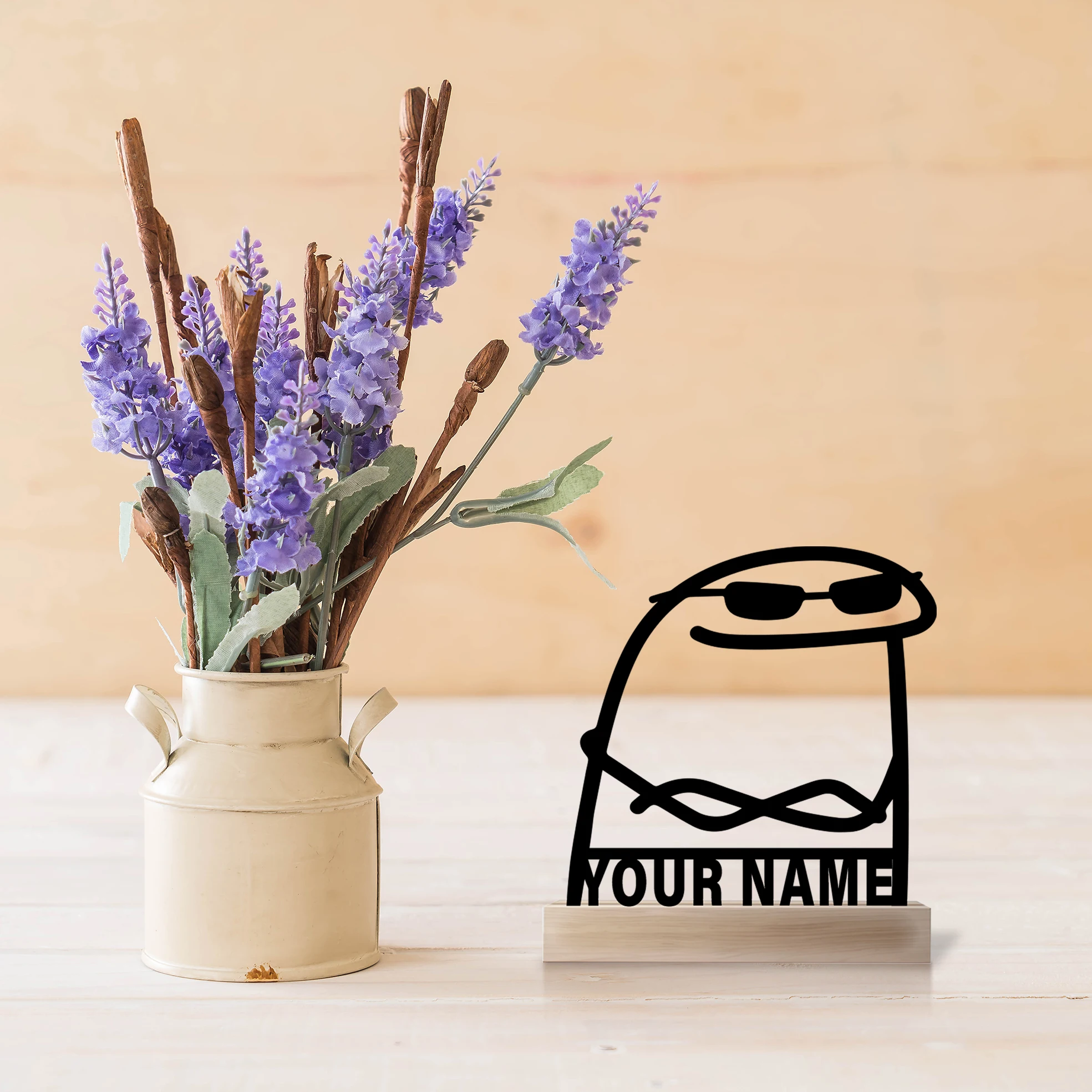 1pc Modern Leisurely little dwarf Custom Name Metal Statue Metal Ornament With Wood Base Iron Sculpture Art Figurine With Wood