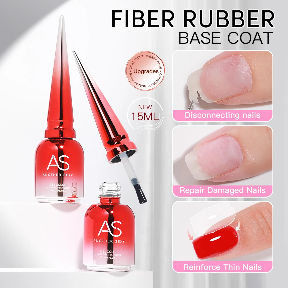 AS 15ml Fiber Rubber Base Gel For Broken Nail Repaired Fiberglass Clear Quick Buildering UV Construction Gel Soak Off Varnish