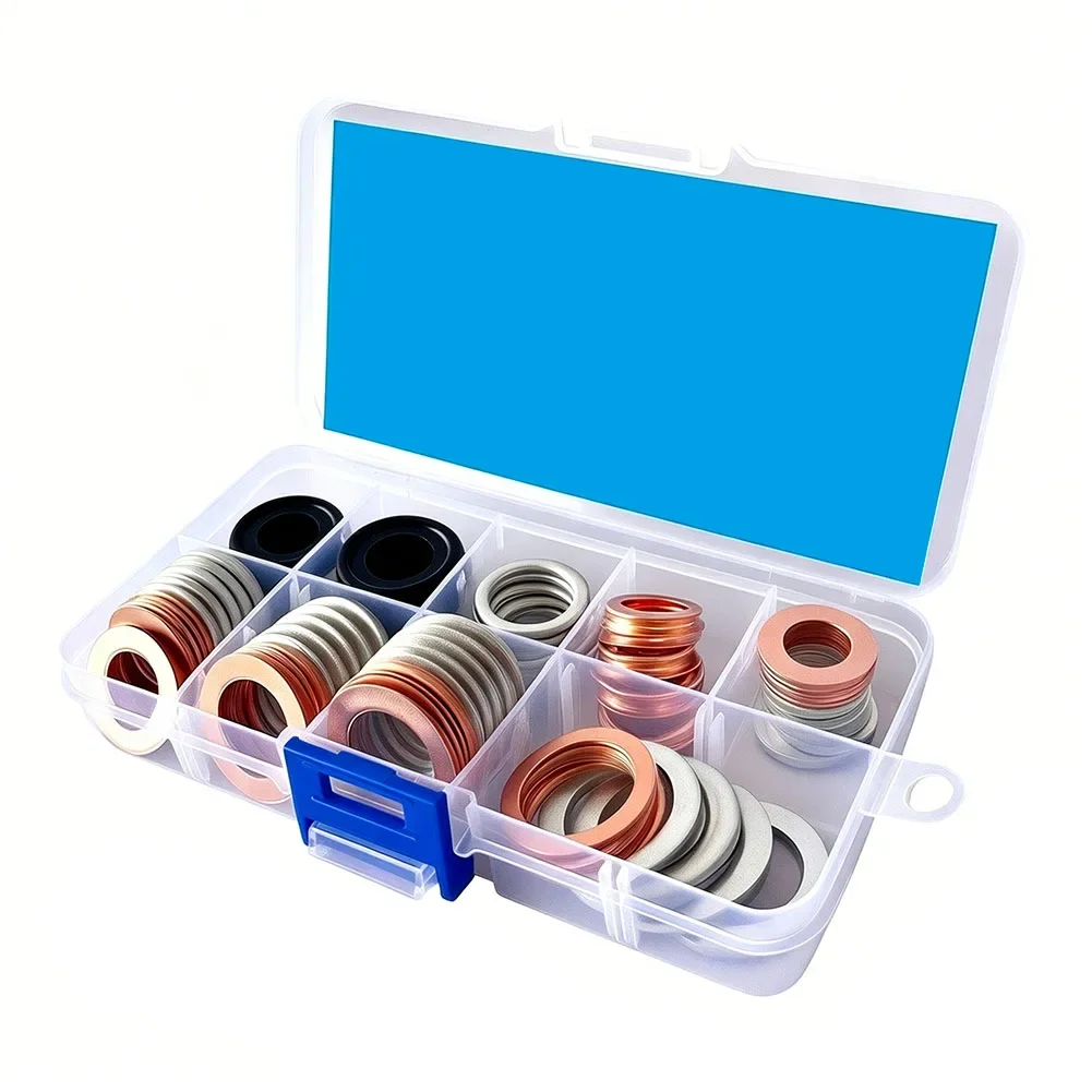 80PCS Automotive Drain Washer Gasket Set, Flat Ring Seal Assortment For Oil Change Rubber And Steel Sump Sealing Screws Fastener
