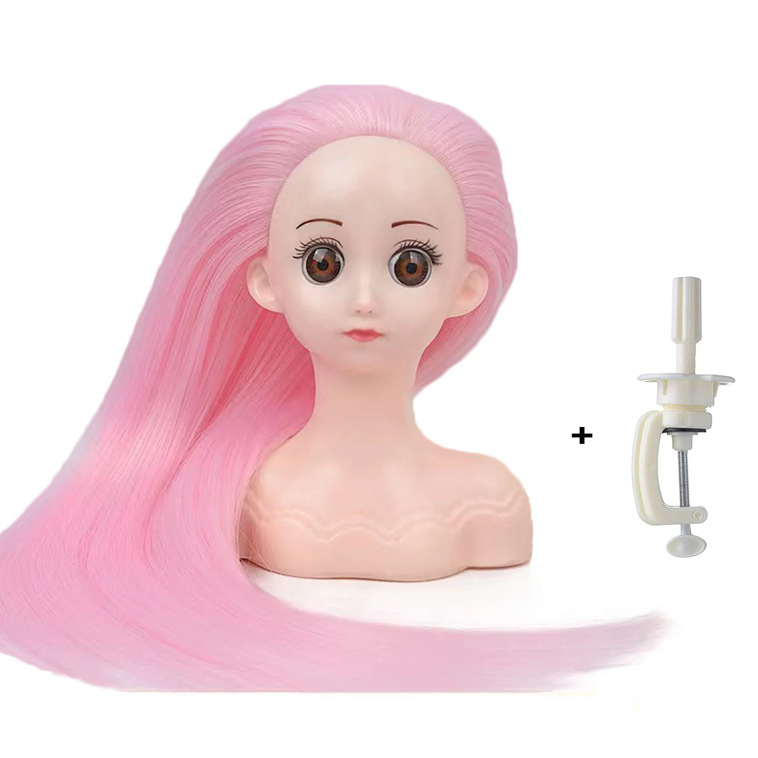 Styling Doll Head for Girls, manequim com cabelo rosa, cabelo trançado para crianças