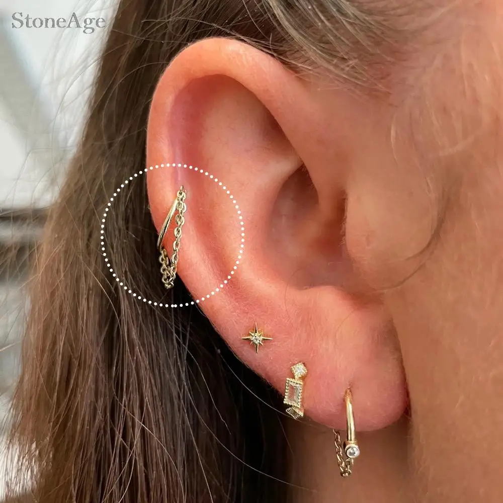 Y2k Ohrpiercing Helix Daith Snug Ohrringe für Frauen 1 Stück Zierlicher Knorpel Tragus Clicker Septum Ring mit Kette Damenschmuck – Detail 4