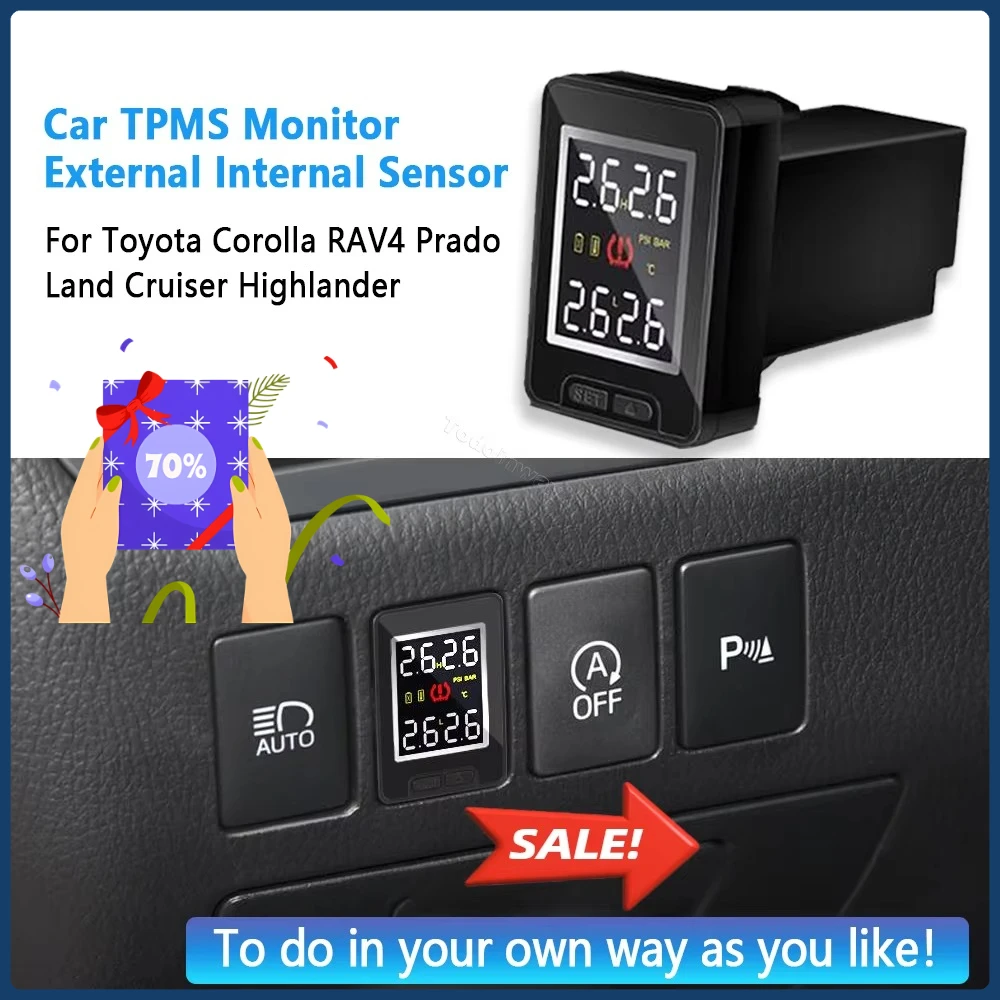 

Беспроводной TPMS для Toyota Corolla 2018 RAV4 2016 Land Cruiser Prius Alphard, система контроля давления в шинах, 4 датчика, интерьер