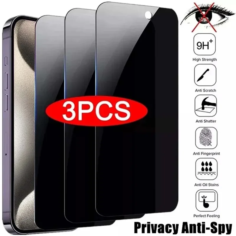 3Pcs Privacy Screen Protector For iPhone 15 14 13 12 16 Pro Max Mini 8 7 Plus Anti-spy Protective Glass For iPhone 16 XXR XS Max