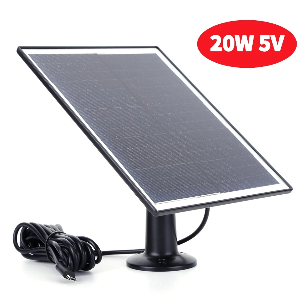 20W 5V Shingled Solar Panel Micro USB & USB-C Port Solar Panel Charger IP65 Waterproof Solar Charging Panel for Outdoor Camera