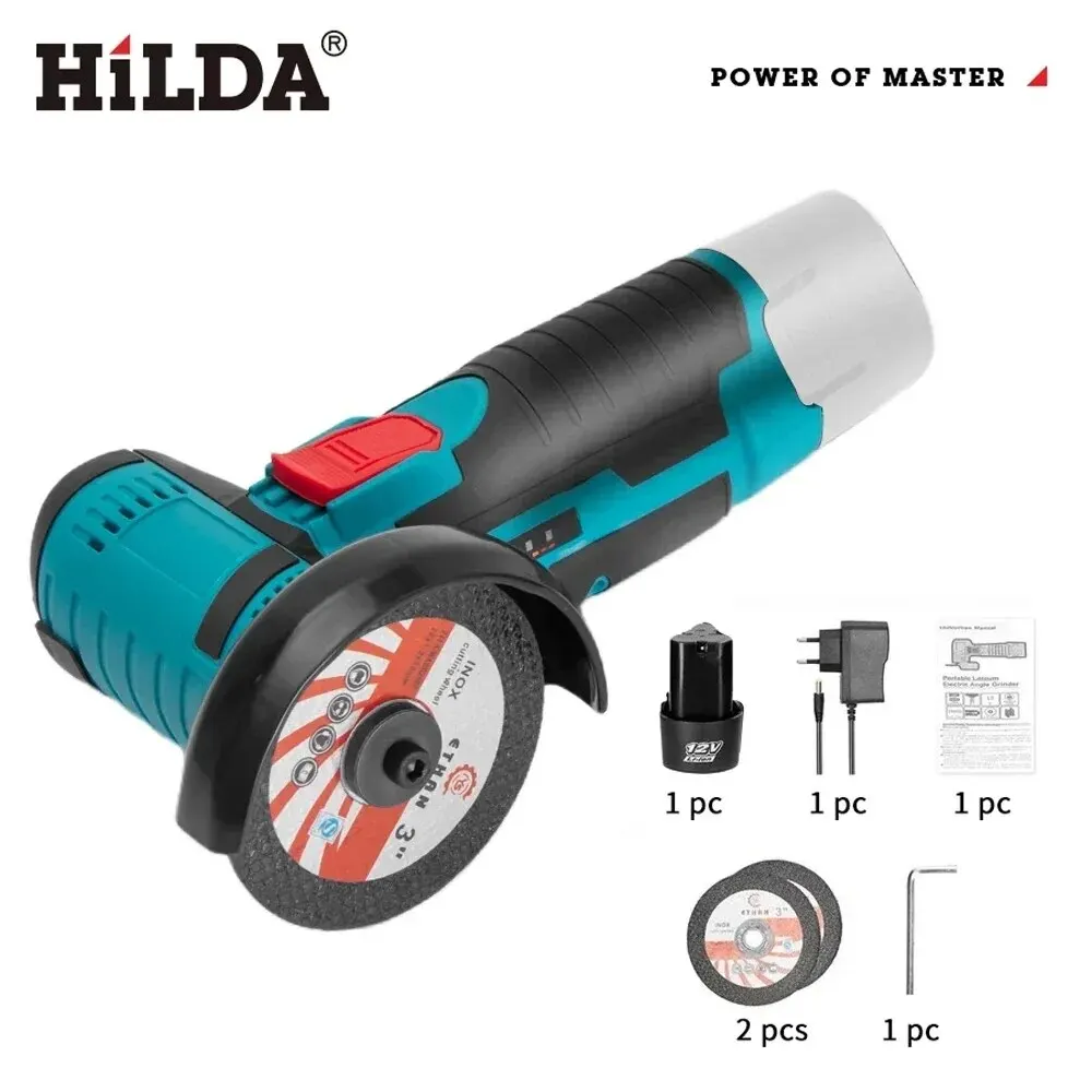 HILDA 12V Electric Angle Grinder 3 Inch Lithium Angle Grinder Brushless Angle Grinder Mini Handheld Car Maintenance Tools