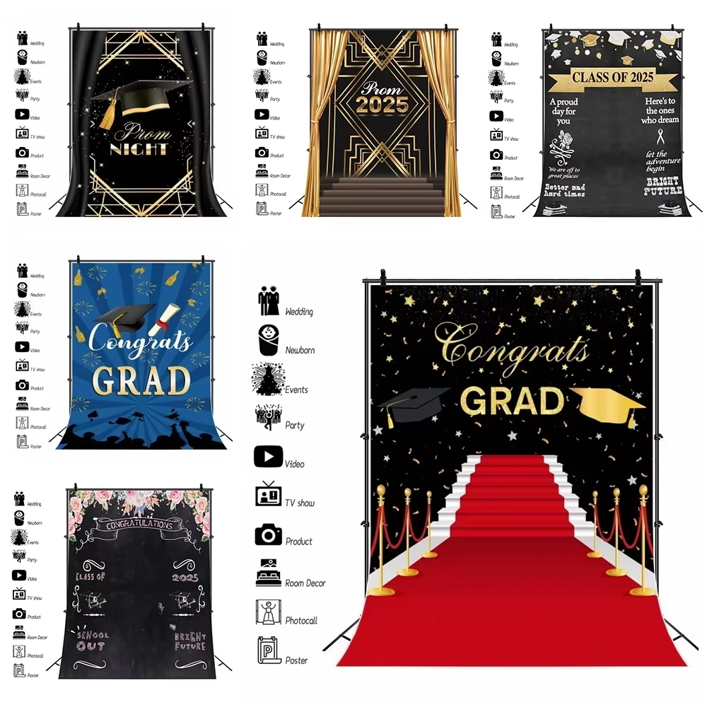 

Graduation Party 2025 Photography Backdrop Class of 2025 Bachelor Caps Congratulations Graduates Prom Background Photo Studio
