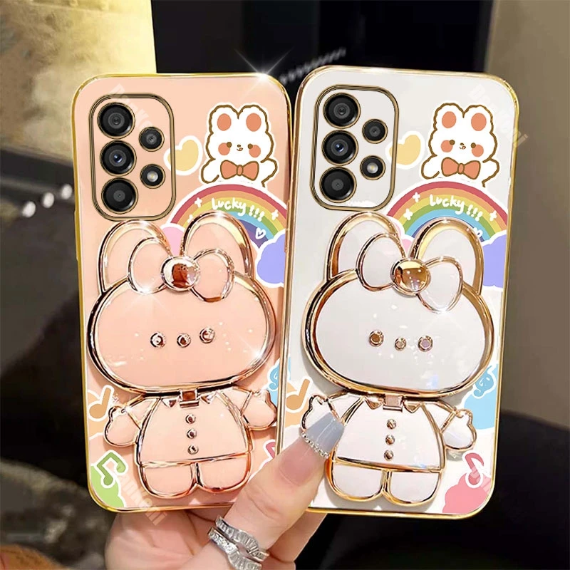 A53 A54 Lucky Rabbit Holder Bracelet Plating Phone Case For Samsung A53 A51 A54 A55 A52S A25 A34 A35 A50S A52 A50 A42 A33 Cover