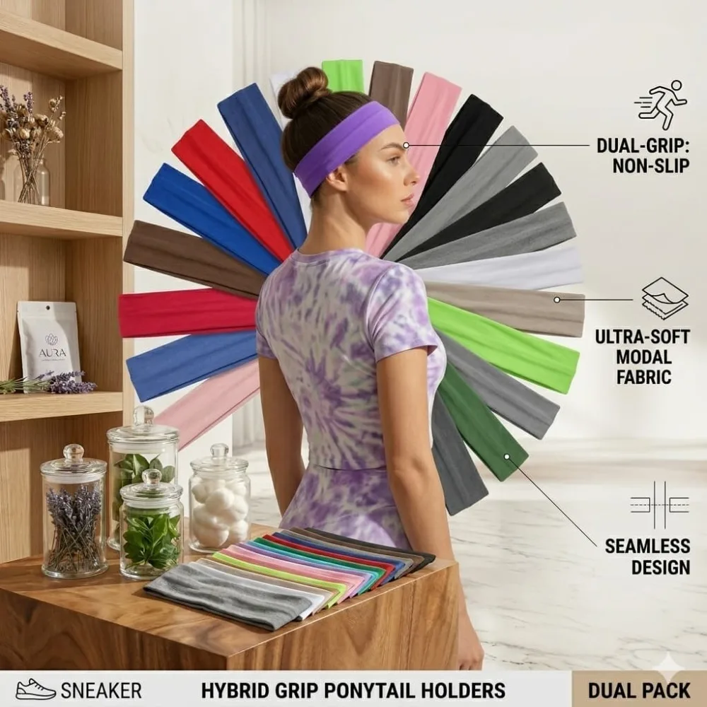 Multicolor Non‑Slip Elastic Headbands, Sweat‑Resistant Sports Hair Bands, Practical Hair Accessories for Women and Girls