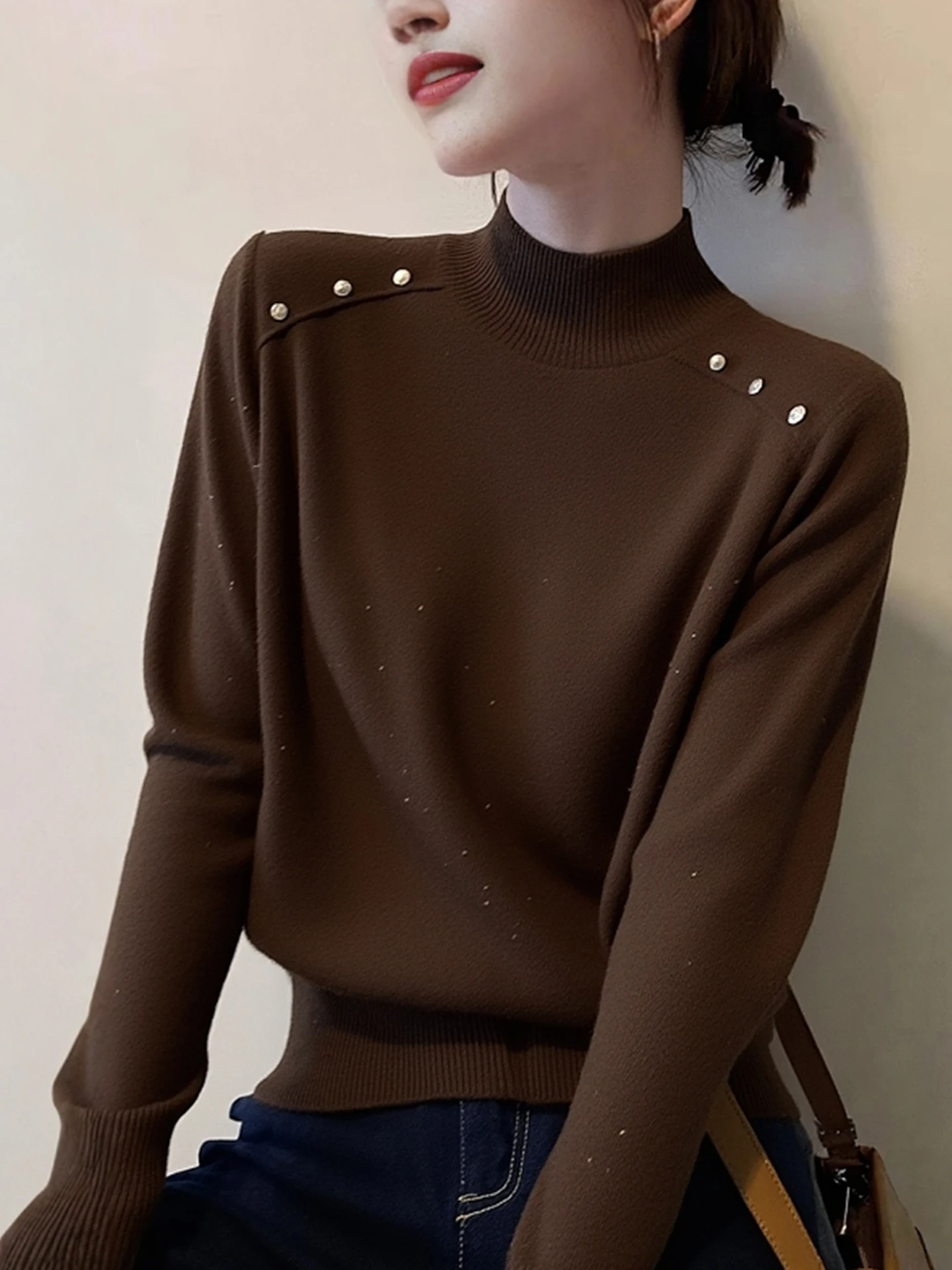 

Soft Camere Knitted Long Sve f High Collar Winter Top Versatile Faionable Korean Sle Loose Fit Women's Sweater