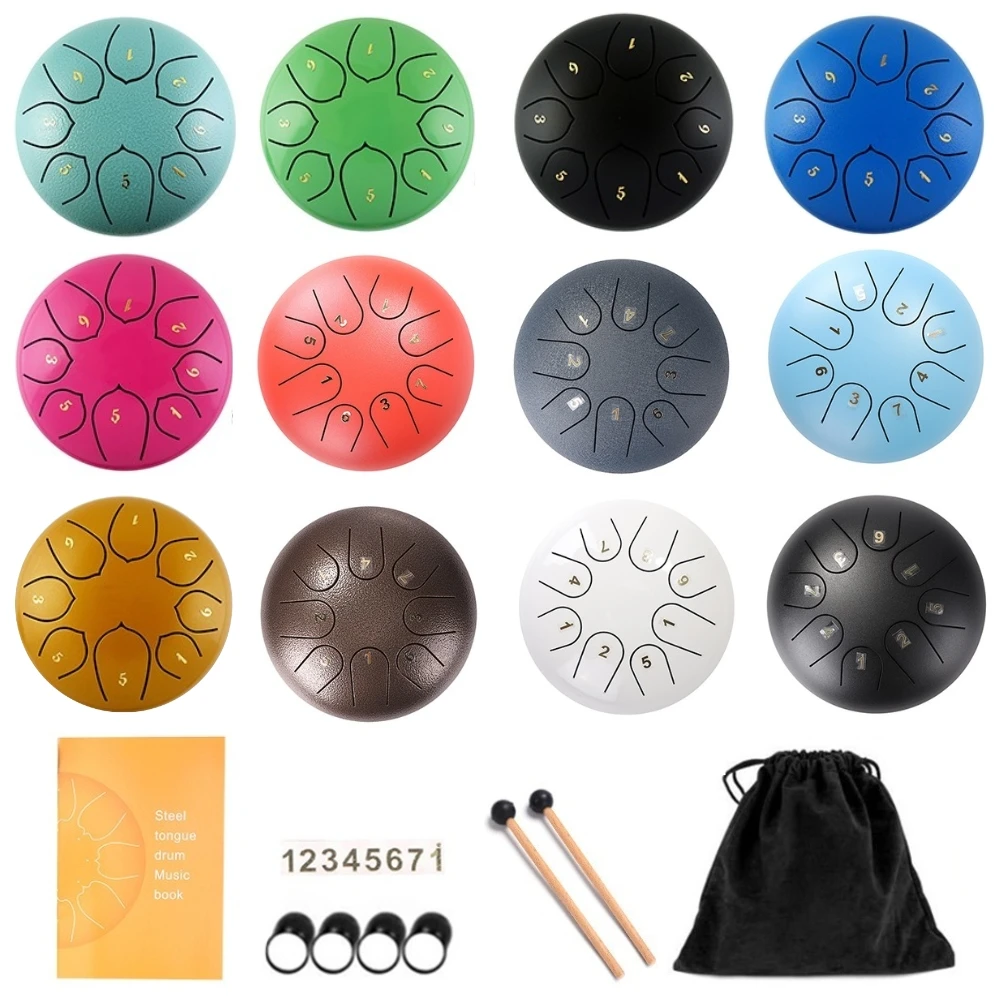 6 inch 8 Tune Steel Tongue Drum Set Hand Pan Drum Pad Tank with Drumsticks and Carrying Bag Percussion Instruments Accessories