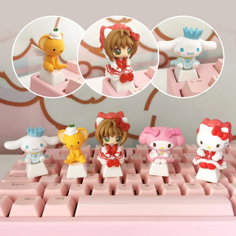 Sanrio Handmade Sakura Personalized Mechanical Keyboard Decoration Creative Transparent Stereoscopic Single Kittey Keycaps