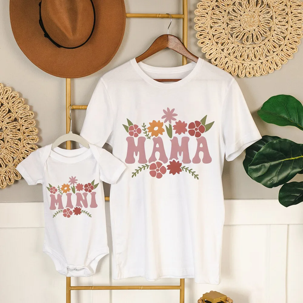 Футболка с принтом «Мама» и «mimi», стильная футболка для мам и детей, дышащие Семейные топы для повседневной носки
