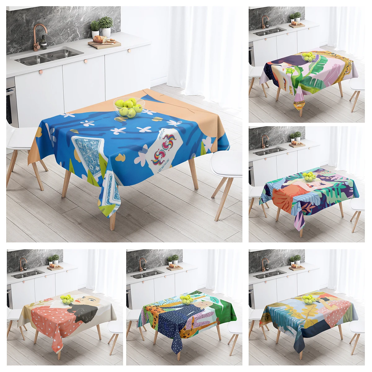 Home tablecloths for dining decoration and rectangular table accessories waterproof cloth Anti-stain restaurant abstract plant