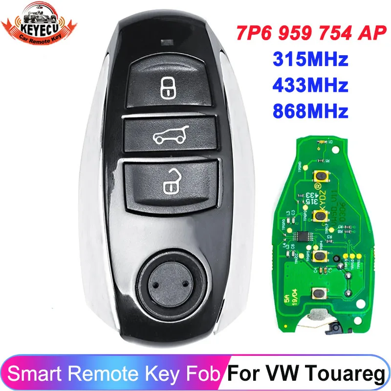 KEYECU For Volkswagen VW Touareg 2011 2012 2013 - 2018 3 Button Smart Remote Key 315MHz 433MHz 7P6959754AL 868MHz 7P6959754AP