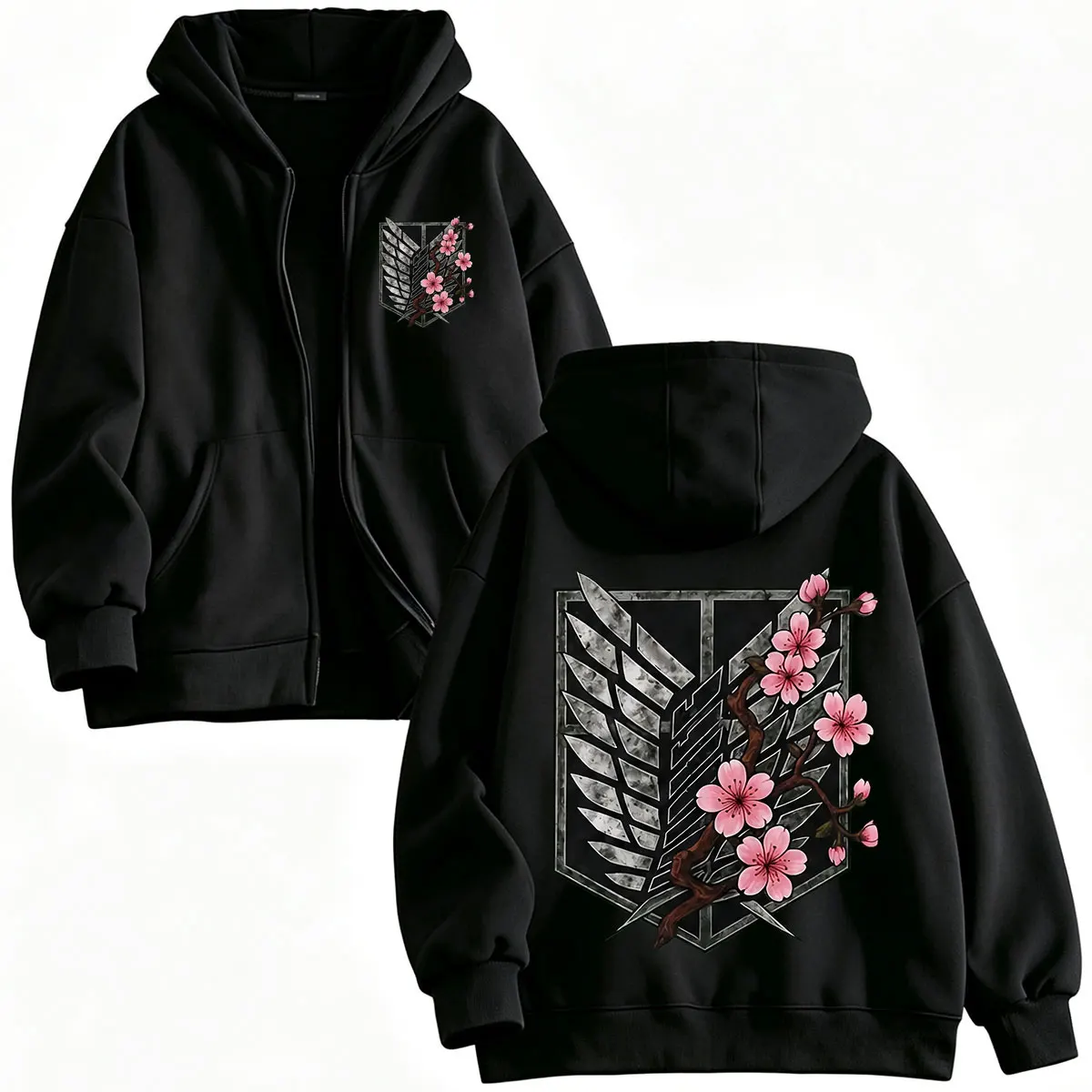 Anime Attack on Titan Mikasa Ackerman Eren Jaeger Wings of Freedom Logo Reißverschluss-Hoodies Herren-Sweatshirt mit Reißverschluss und langen Ärmeln – Detail 2