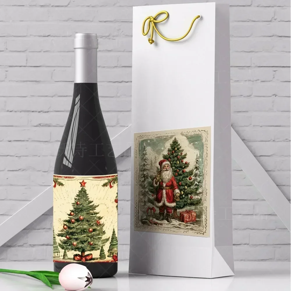 9pcs Merry Christmas Wine Bottle Label Wraps Stickers Xmas Party Decoration New Year Navidad Gift DIY Sealing Stickers Supplies