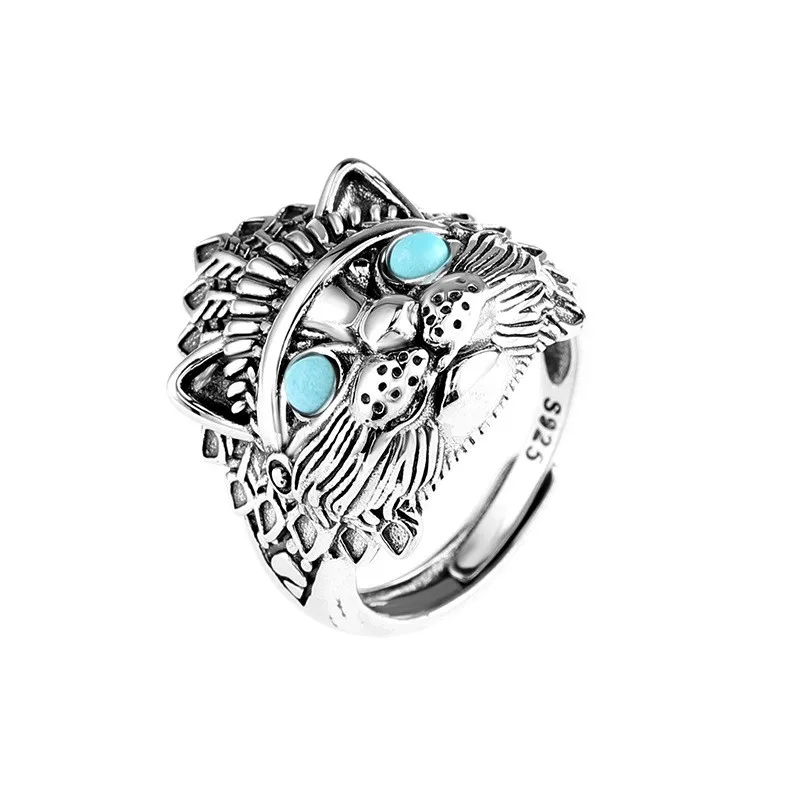 JZ288 ZFSILVER Thai Silver 925 Fashion Elegant South Red Agate Turquoise Luxury Creative Round Owl Ring Women Wedding Party Girl