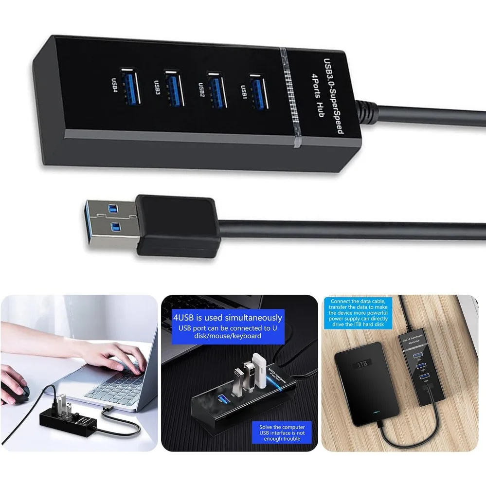 4 Ports USB Hub USB Hub Extender  2.0 3.0 Fast Speed Splitter Adapter for Desktop PC Mac Laptop Keyboard Mouse Mobile Hard Disk