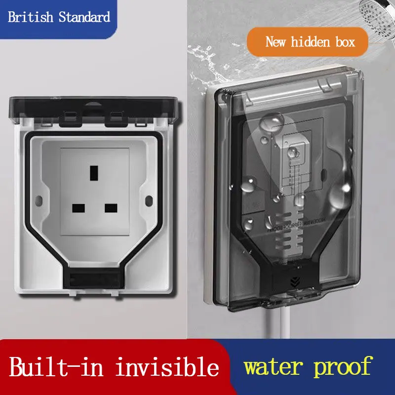 New IP55 UK Standard Invisible Socket Embedded 13A 3pin Hidden Indoor And Outdoor Waterproof Panel Anti-rain Protection Cover