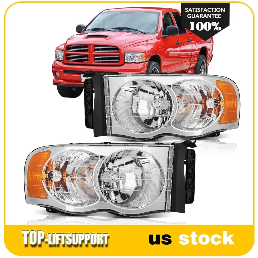

For 2002-2005 Dodge Ram 1500 2500 3500 Headlights Assembly Left+Right w/Amber