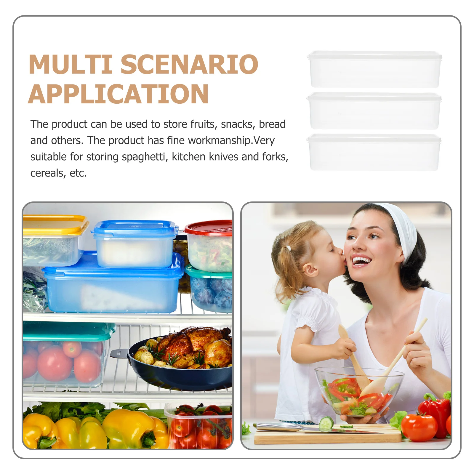 

3Pcs Noodle Storage Box PP Material Refrigerator Organizing Container for Fruits Vegetables Snacks Bread