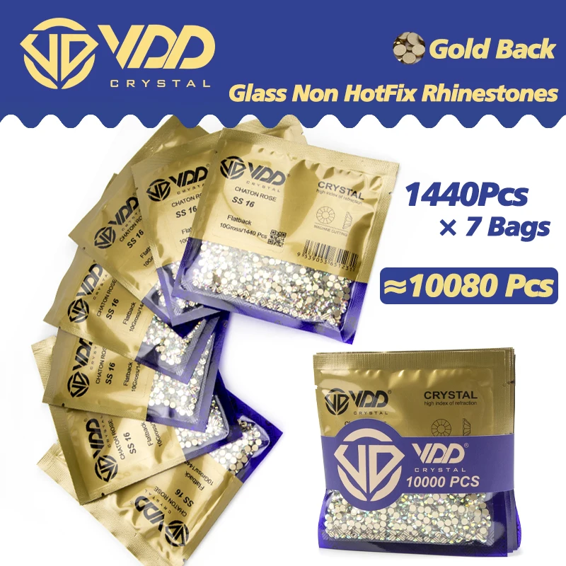 VDD 10000Pcs Wholesale High Quality Crystal Rhinestones Gold Flat Back Glass Non Hotfix Strass Stones DIY Nail Art Accessories