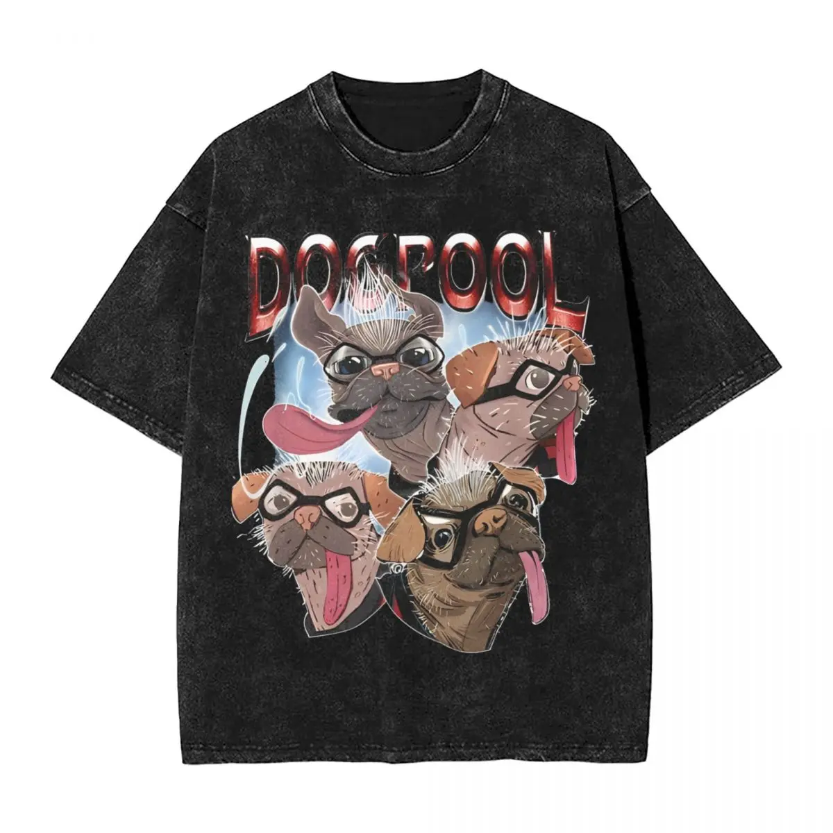 

Dogpool Deadpool Sketchy Hero Faces Washed T Shirts Streetwear Hip Hop Vintage T-Shirts Tees Men Women Cotton Street Printed