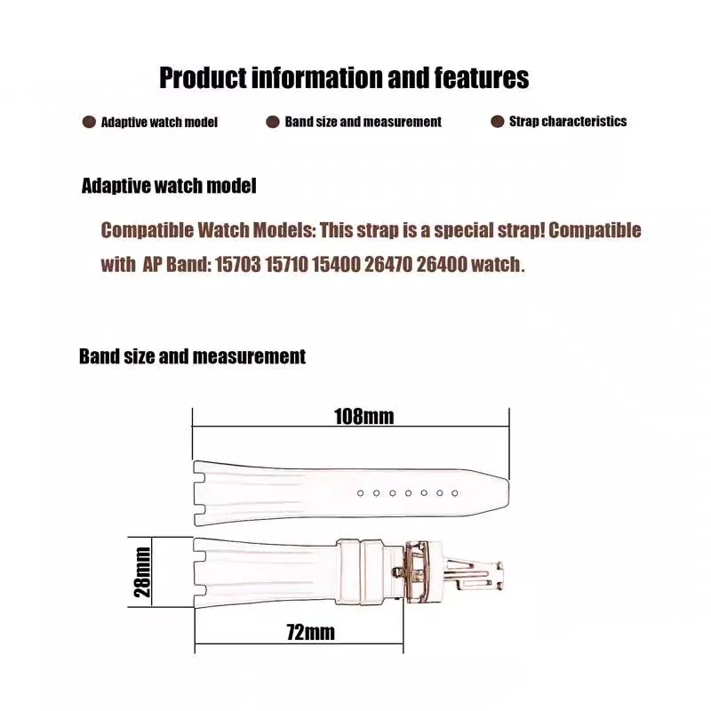 Men's rubber watch band Compatible for AP 26470 26170 15703 15202 Royal Oak Offshore 26mm women's silicone strap belt buckle