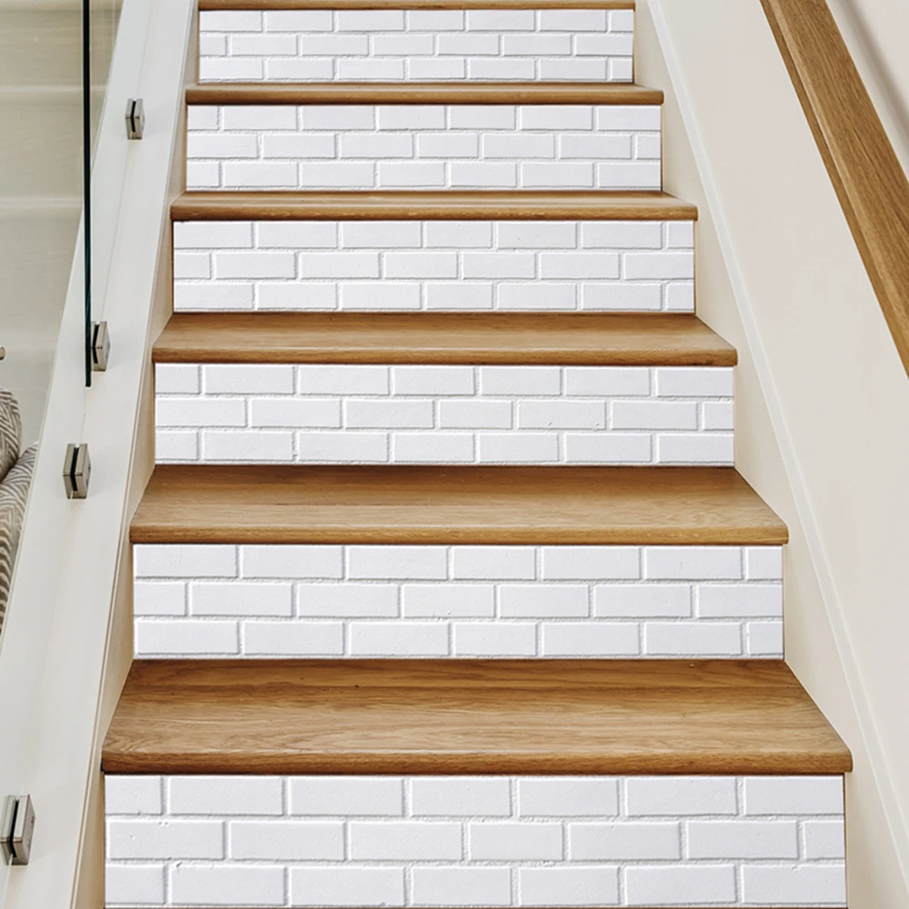 White Subway Brick Stair Riser Stickers 100×18cm Peel & Stick Vinyl Decal Removable Rental‑Safe DIY Stairway Makeover Wall Decor