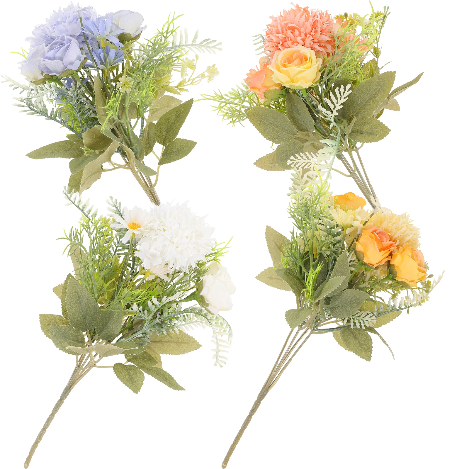 

4 Pcs D Artificial Flower Bouquet Fake Flowers White Yellow Blue Colors for Wedding Home Decor