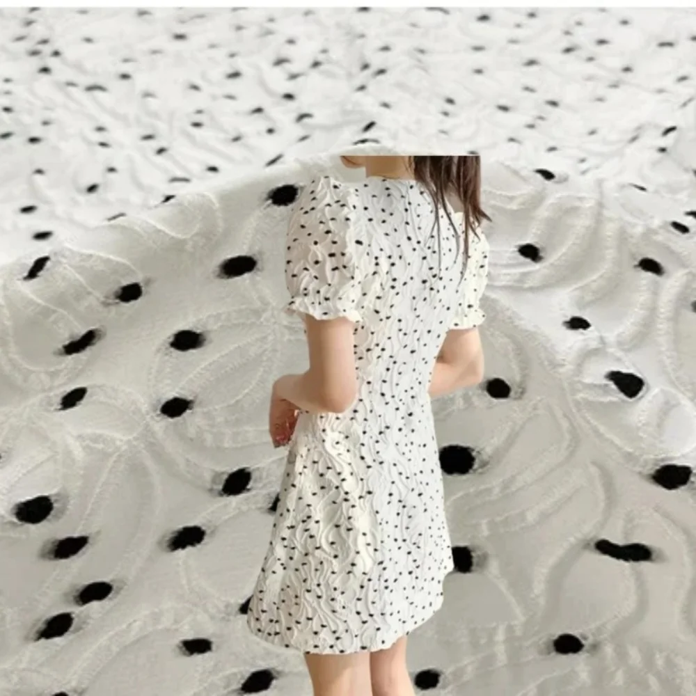 

Jacquard Brocade Yarn-dyed Fabric Black Polka Dot Dress Fabrics Diy Sewing Brand Fashion Design Wholesale Cloth by the Meter