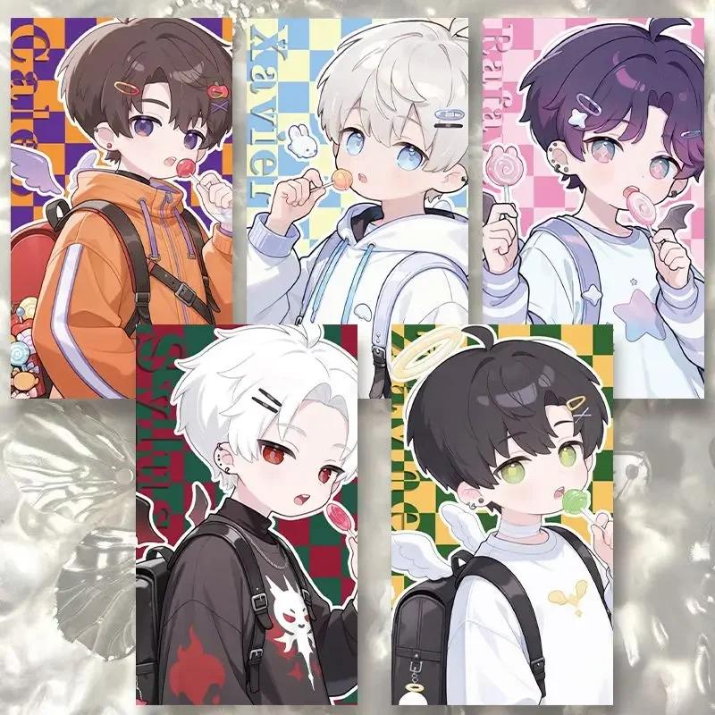 5Pcs/Pack Lollipop Game Love and Deepspace Merch Fans Collection Character Laser Card Xavier Zayne Rafayel ralayo Sylus Caleb