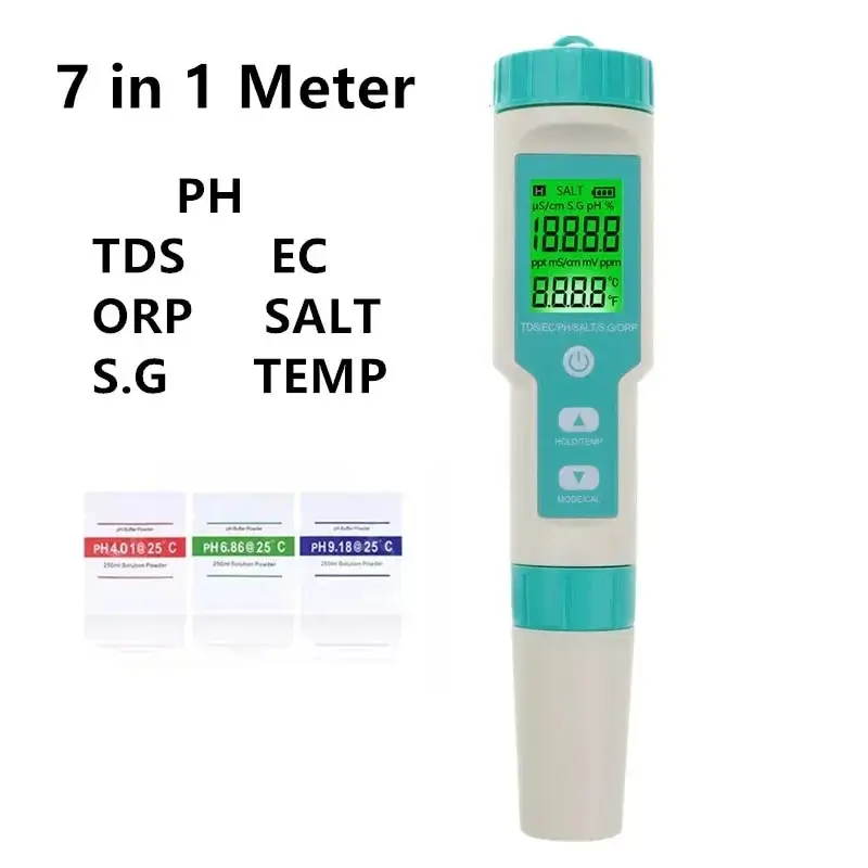 COM-600 7 in 1 PH TDS EC ORP Salinity S. G Temp Meter Water Quality Monitor Tester IP67 for Drinking Water, Aquariums PH Meter