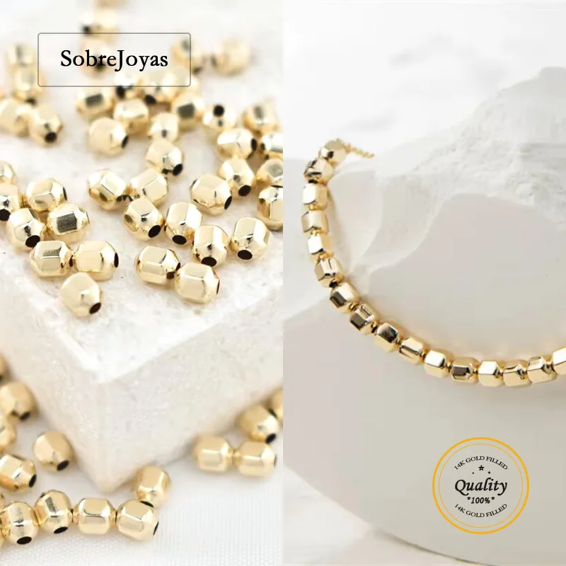 

14K Gold Filled 3/4mm Diamond Cut Beads Faceted Jewelry Making Supplies for Necklace DIY Accessories Beads