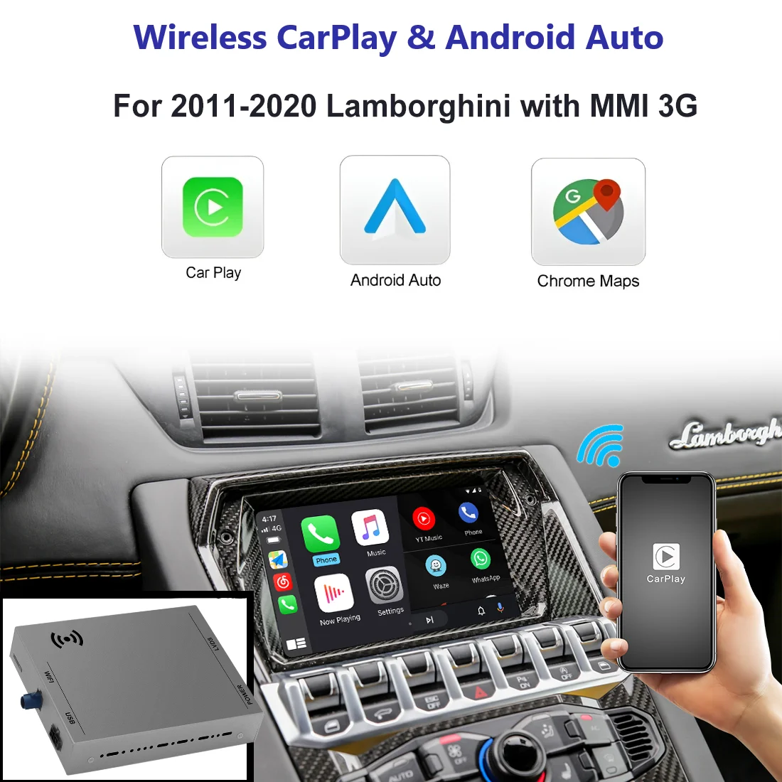 Wireless Apple CarPlay Car Decoder Box Linux System Android Auto for Lamborghini MMI Hurancan LP610 Aventador LP700 2011-2018