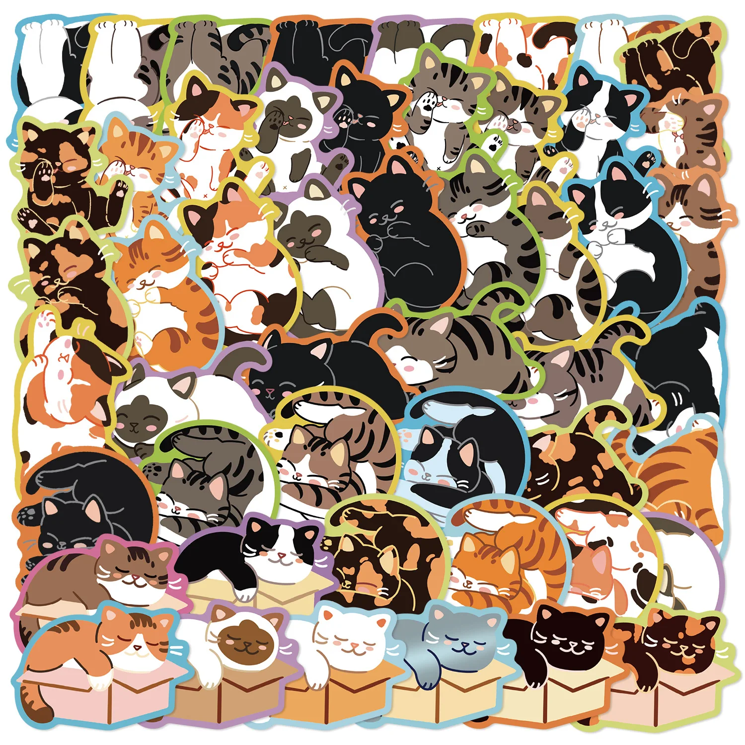 

50 шт. мультяшных цветных наклеек с котами и милыми животными, граффити, водонепроницаемые, для декора ноутбуков, компьютеров, гитар