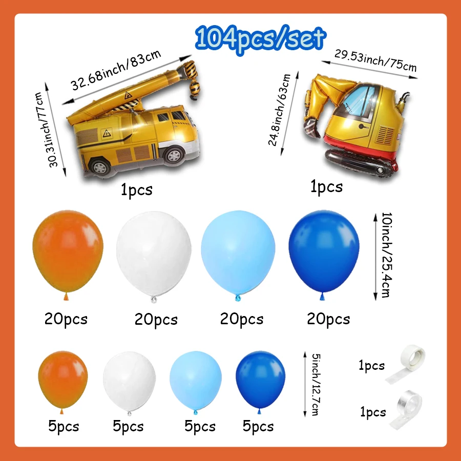 104Pcs Home Decoration Themed Balloon Garland Arch Kit, Large Crane Foil Balloons, Blue Orange White Latex Balloons Party Balloons Birthday Shower Graduation Anniversary Decoration