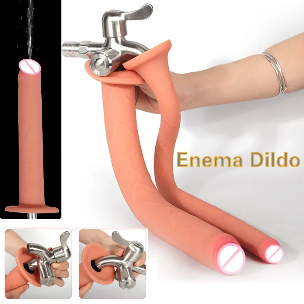 Hollow Soft Silicone Bathroom Female Masturbator Realistic Long Penis Vagina Anal Enema Suction Cup Dildos Large Adult Sex Toys