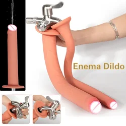 Hollow Soft Silicone Bathroom Female Masturbator Realistic Long Penis Vagina Anal Enema Suction Cup Dildos Large Adult Sex Toys