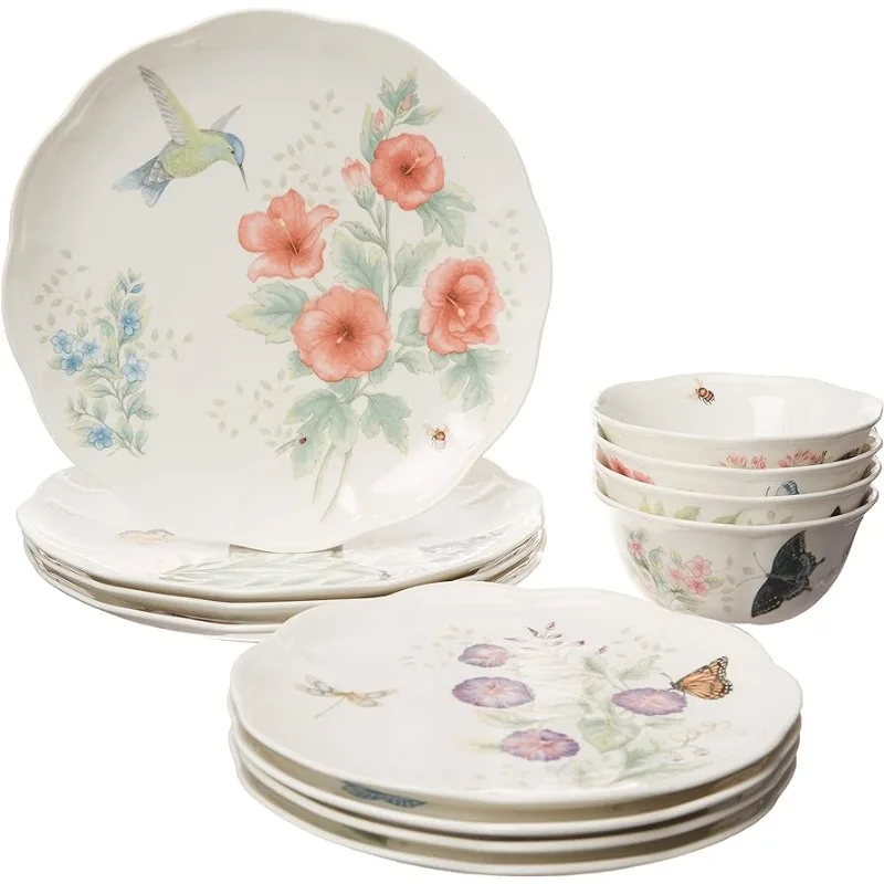 883319 Butterfly Meadow Flutter 12Pc Dinnerware Set,Multicolor