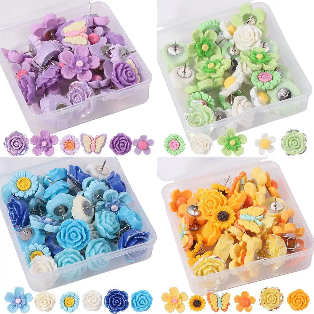 

30Pcs DIY Butterfly Push Pins 3D Colorful Thumb Tacks Reusable Multifunctional Flower Pushpins School Stationery