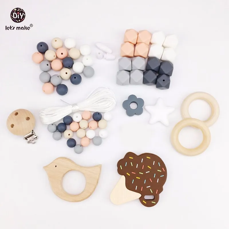 

Baby Teether Accessories Silicone Beads Ice Cream Wooden Bird Pacifier Clip DIY Jewelry Nursing Teething Necklace